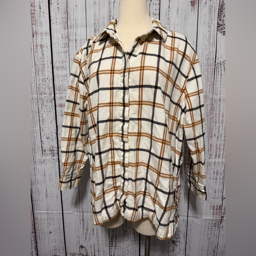 Madewell Plaid Button Down Shirt‎ in Cream and Brown